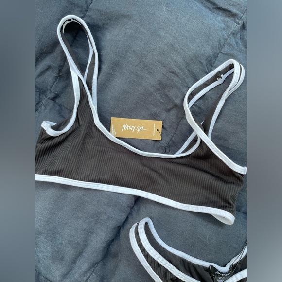 Nasty Gal NWT Black Ribbed Thong Bikini - Picture 2 of 5